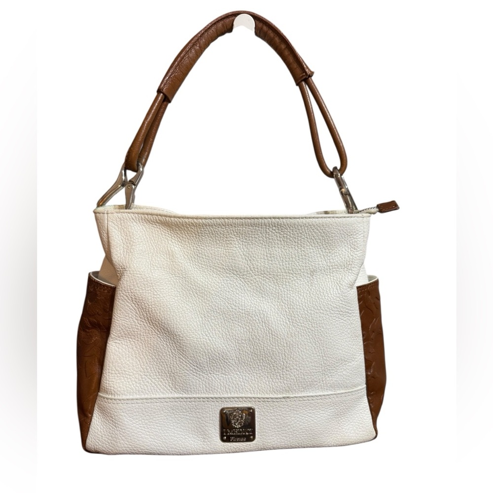 I Medici Firenze Italian White & Brown Genuine 100% Pebbled Leather‎ Handbag